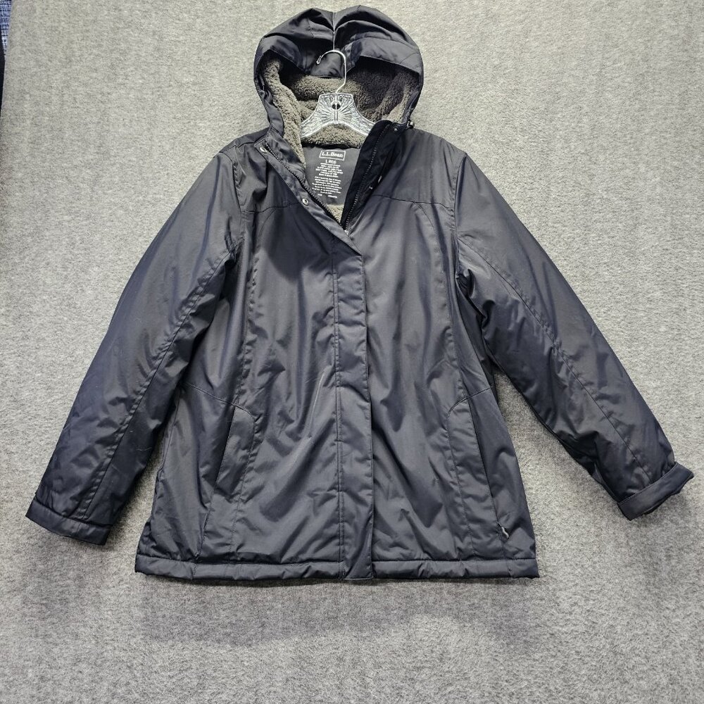 L.L. Bean Women's Black Fleece Lined Warmer Coat Large